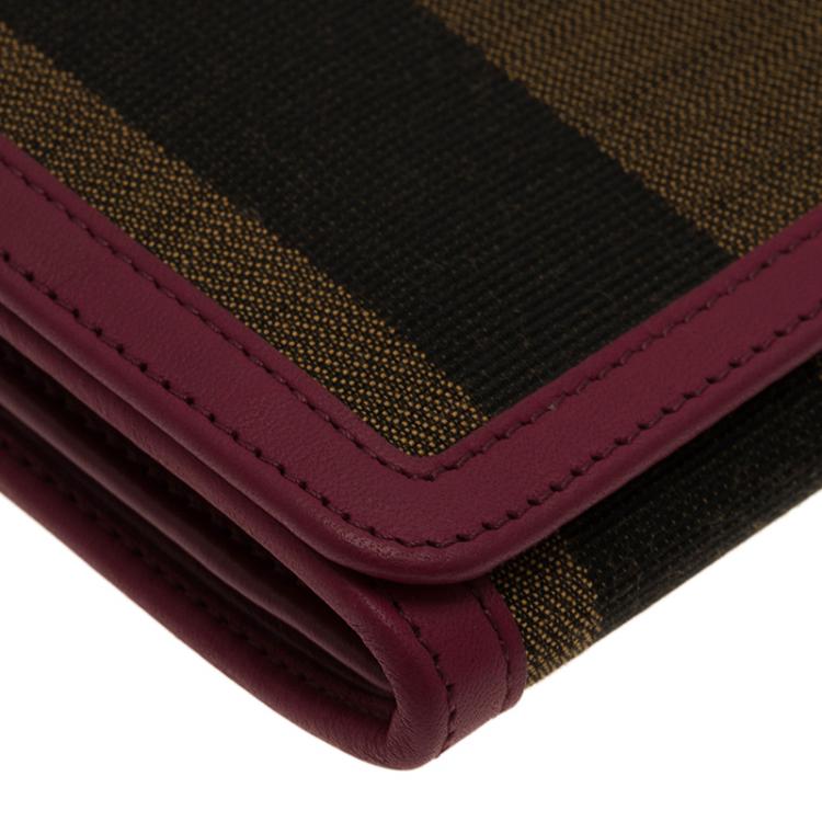 Pre Owned Fendi Burgundy Pequin Continental Wallet