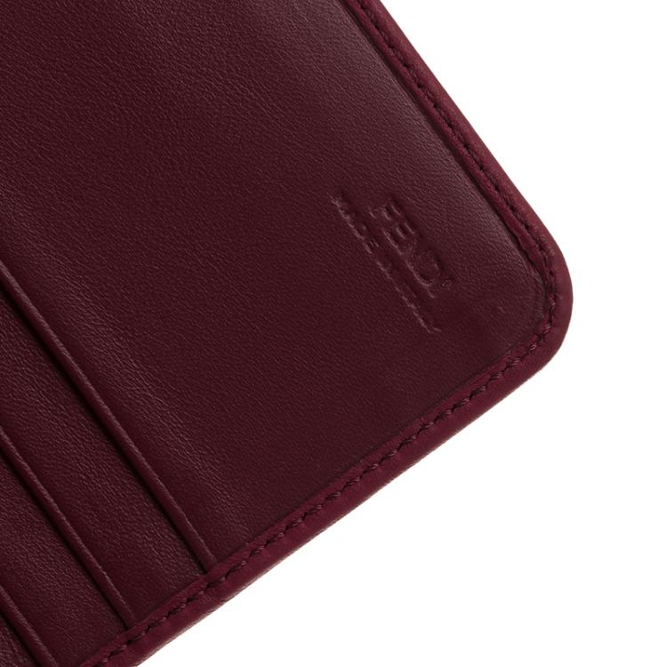 Pre Owned Fendi Burgundy Pequin Continental Wallet