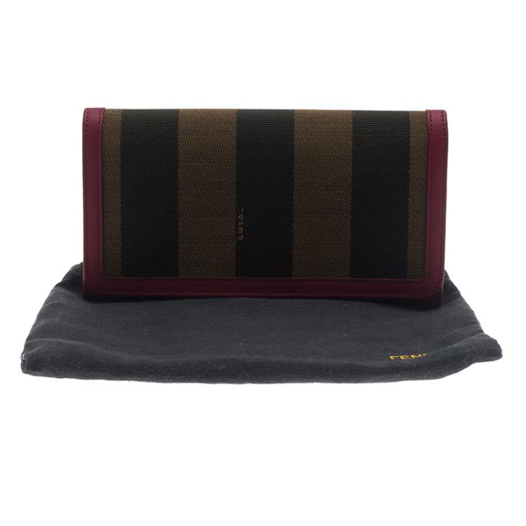 Pre Owned Fendi Burgundy Pequin Continental Wallet