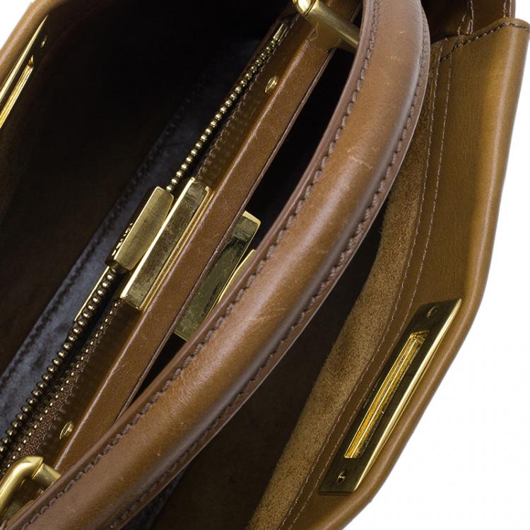 Pre Owned Fendi Tan Leather Small Peekaboo Tote