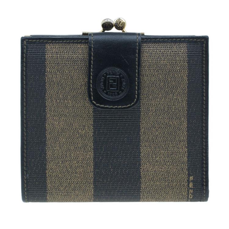 Pre Owned Fendi Pequin Canvas French Wallet