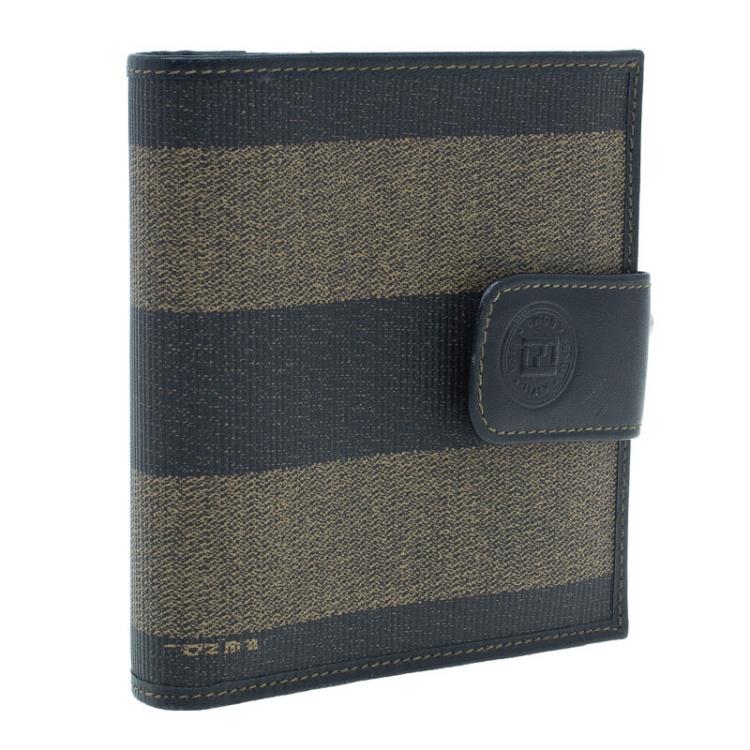 Pre Owned Fendi Pequin Canvas French Wallet