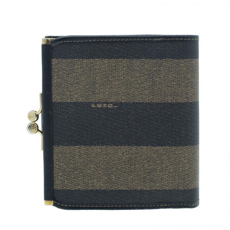 Pre Owned Fendi Pequin Canvas French Wallet
