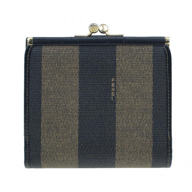 Pre Owned Fendi Pequin Canvas French Wallet