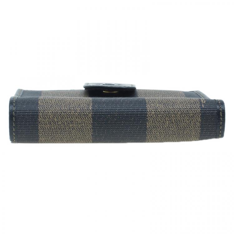 Pre Owned Fendi Pequin Canvas French Wallet