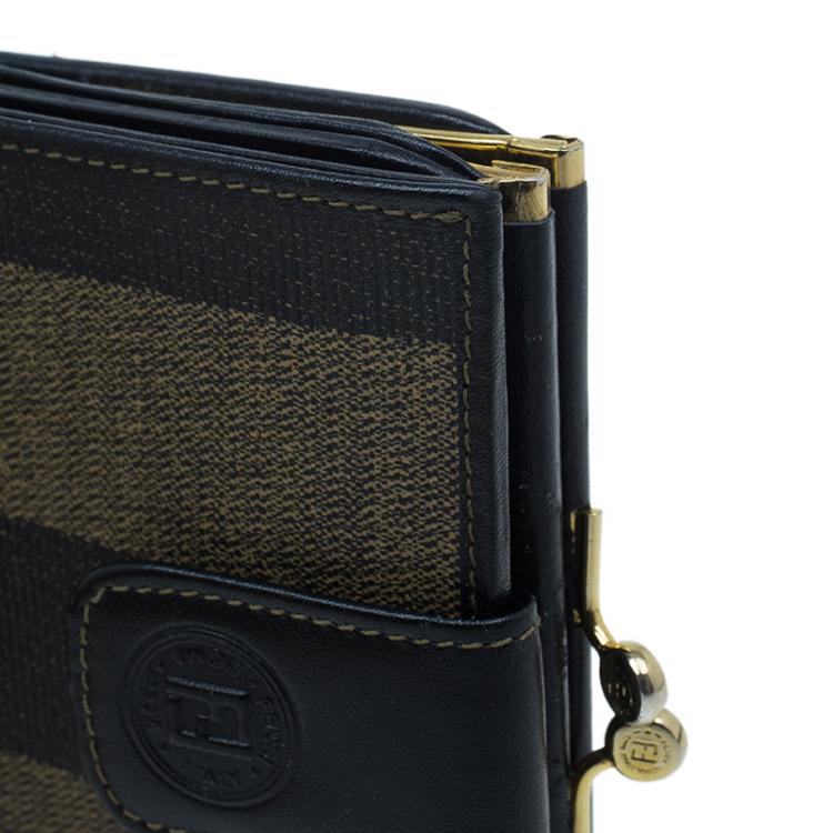 Pre Owned Fendi Pequin Canvas French Wallet