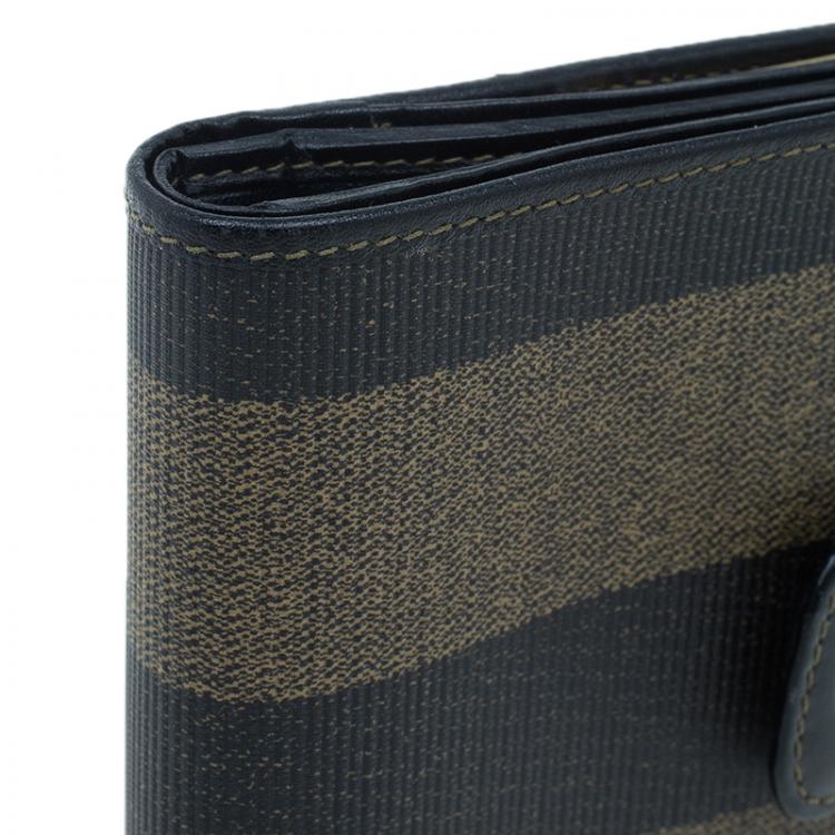 Pre Owned Fendi Pequin Canvas French Wallet