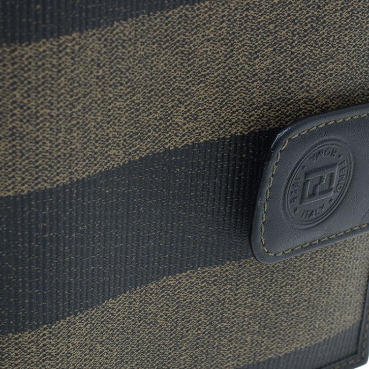 Pre Owned Fendi Pequin Canvas French Wallet