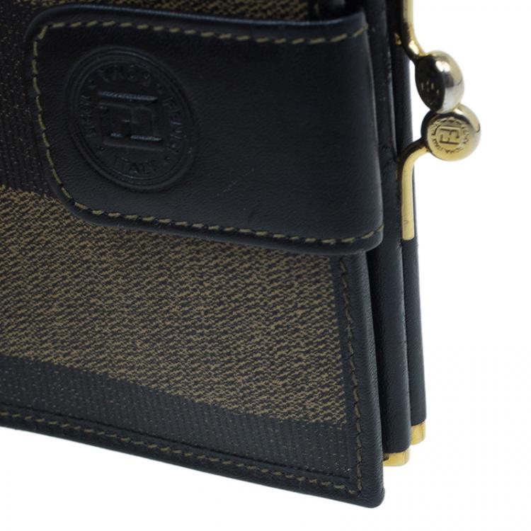 Pre Owned Fendi Pequin Canvas French Wallet