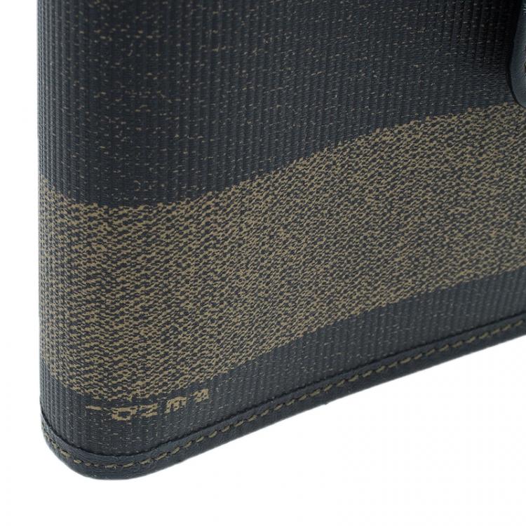 Pre Owned Fendi Pequin Canvas French Wallet