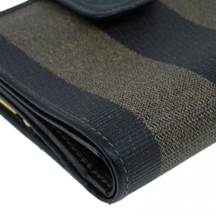 Pre Owned Fendi Pequin Canvas French Wallet