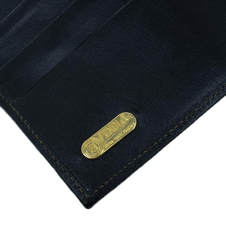 Pre Owned Fendi Pequin Canvas French Wallet