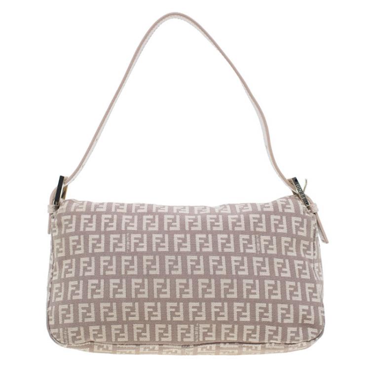 Pre Owned Fendi Pink  Zucchino Canvas Flap Baguette Bag 