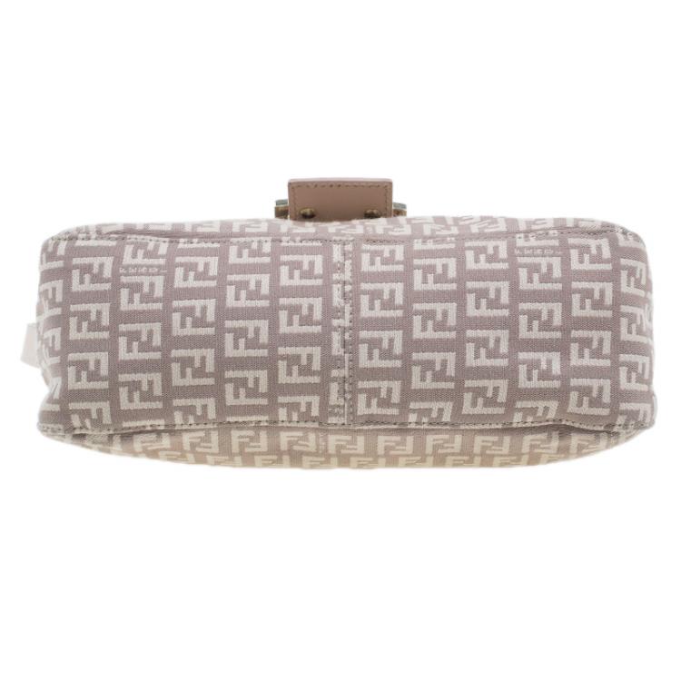 Pre Owned Fendi Pink  Zucchino Canvas Flap Baguette Bag 