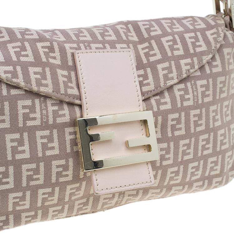 Pre Owned Fendi Pink  Zucchino Canvas Flap Baguette Bag 