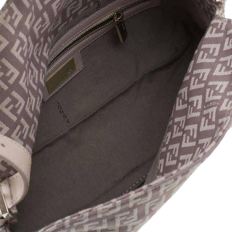Pre Owned Fendi Pink  Zucchino Canvas Flap Baguette Bag 