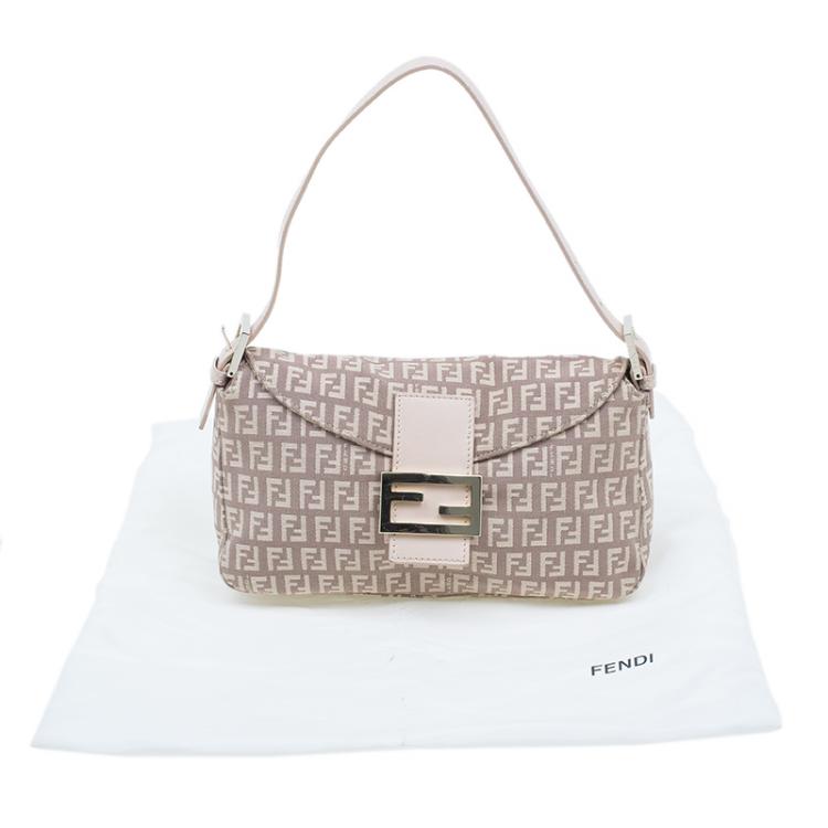 Pre Owned Fendi Pink  Zucchino Canvas Flap Baguette Bag 