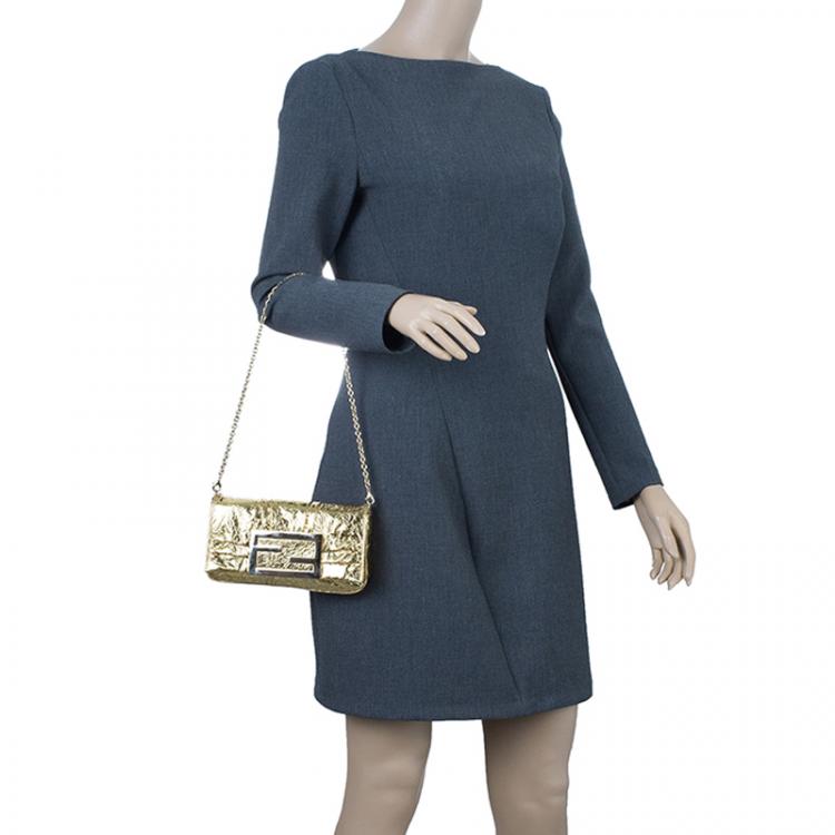 Pre Owned Fendi Gold Foil Mia Evening Bag