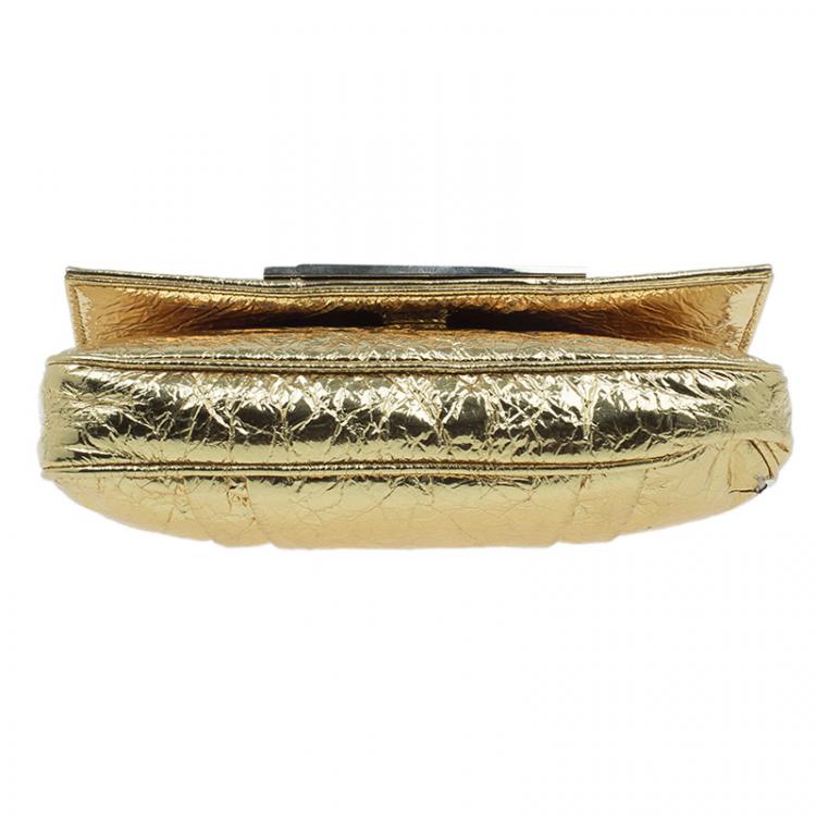 Pre Owned Fendi Gold Foil Mia Evening Bag