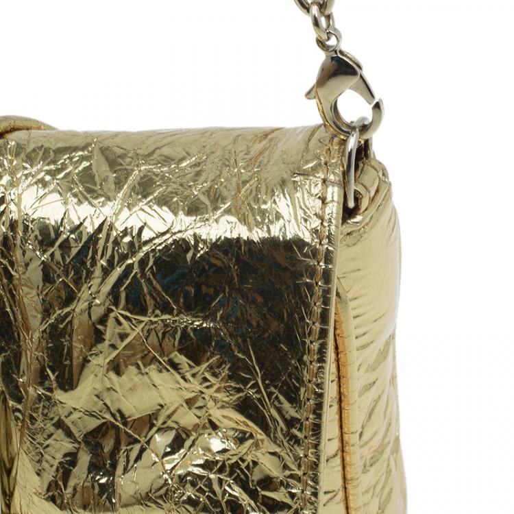 Pre Owned Fendi Gold Foil Mia Evening Bag