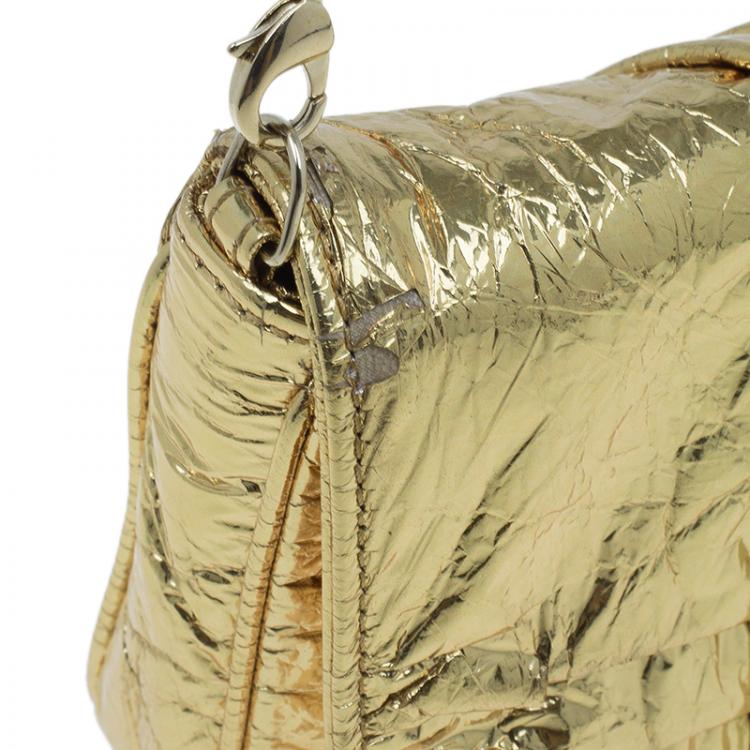 Pre Owned Fendi Gold Foil Mia Evening Bag