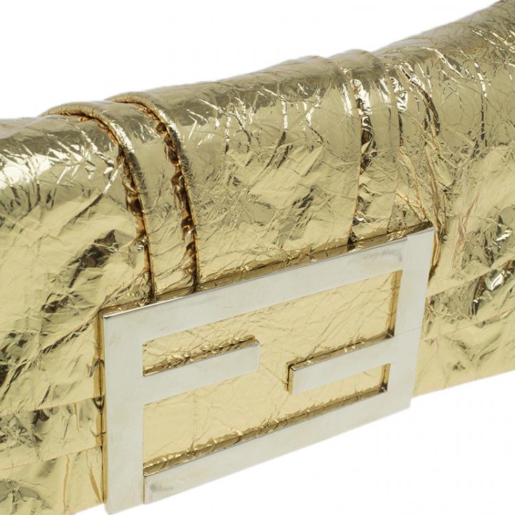 Pre Owned Fendi Gold Foil Mia Evening Bag
