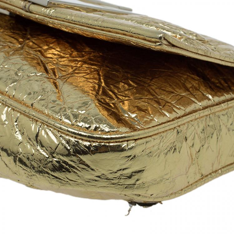Pre Owned Fendi Gold Foil Mia Evening Bag