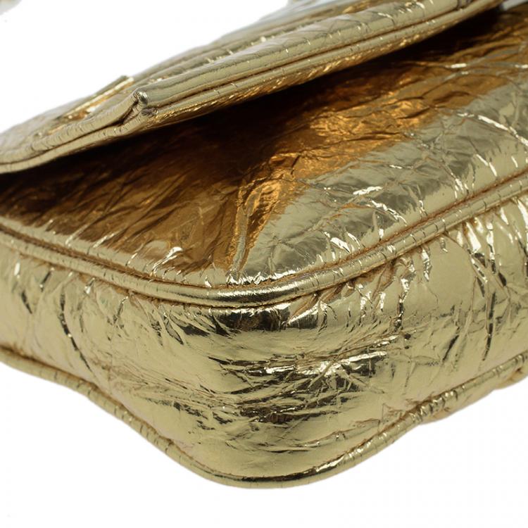 Pre Owned Fendi Gold Foil Mia Evening Bag