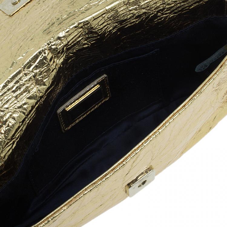Pre Owned Fendi Gold Foil Mia Evening Bag