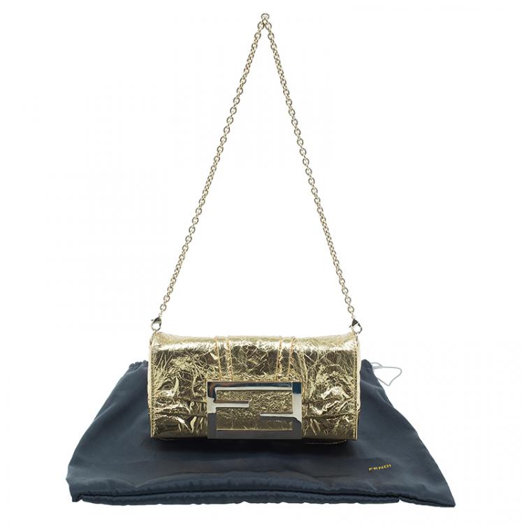 Pre Owned Fendi Gold Foil Mia Evening Bag