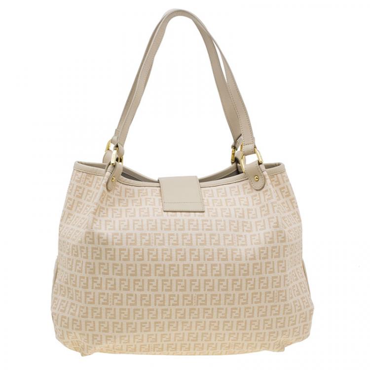 Pre Owned Fendi Beige Coated Canvas Medium Forever Zucca Printed Hobo Bag