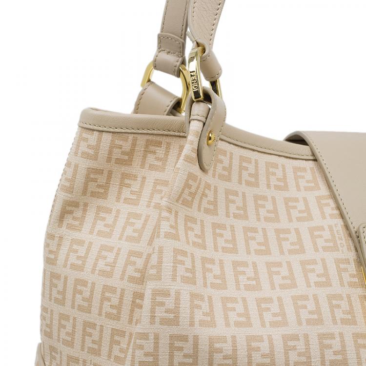 Pre Owned Fendi Beige Coated Canvas Medium Forever Zucca Printed Hobo Bag