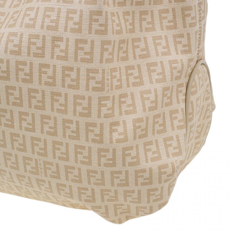Pre Owned Fendi Beige Coated Canvas Medium Forever Zucca Printed Hobo Bag