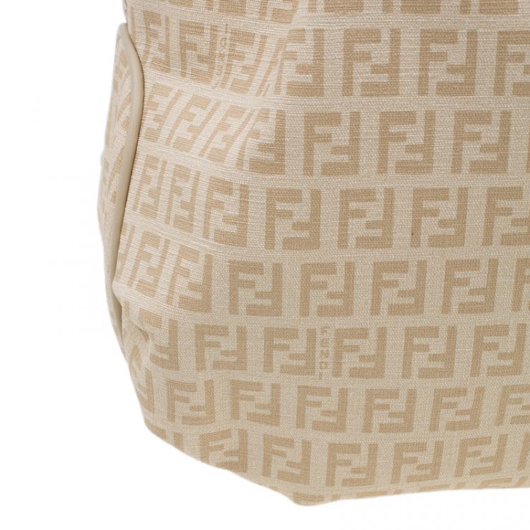 Pre Owned Fendi Beige Coated Canvas Medium Forever Zucca Printed Hobo Bag
