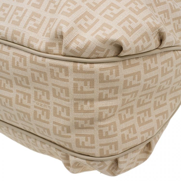 Pre Owned Fendi Beige Coated Canvas Medium Forever Zucca Printed Hobo Bag