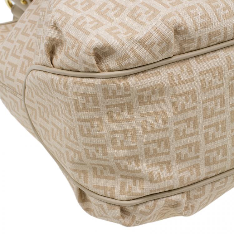 Pre Owned Fendi Beige Coated Canvas Medium Forever Zucca Printed Hobo Bag