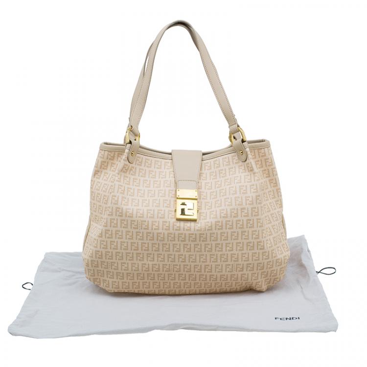 Pre Owned Fendi Beige Coated Canvas Medium Forever Zucca Printed Hobo Bag