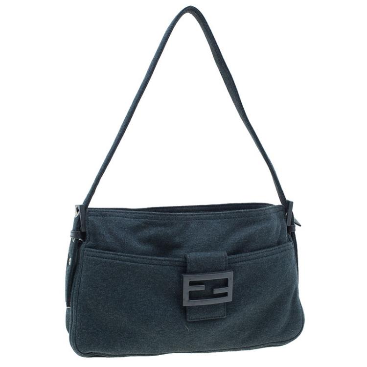 Pre Owned Fendi Grey Felt Baguette Shoulder Bag