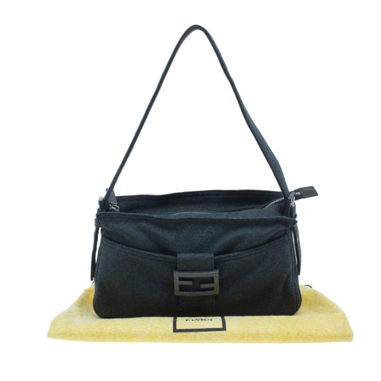 Pre Owned Fendi Grey Felt Baguette Shoulder Bag