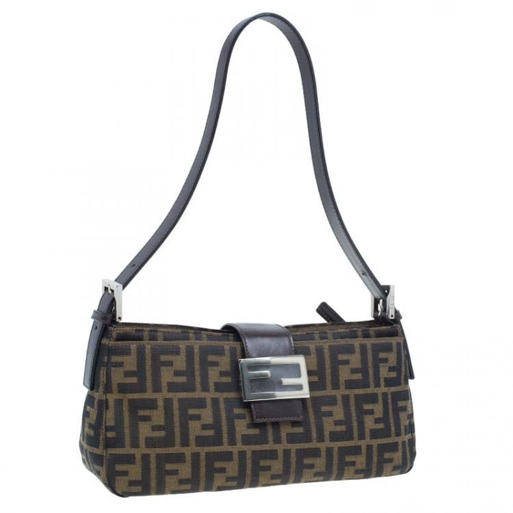 Pre Owned Fendi Brown Tobacco Zucca Long Baguette Shoulder Bag
