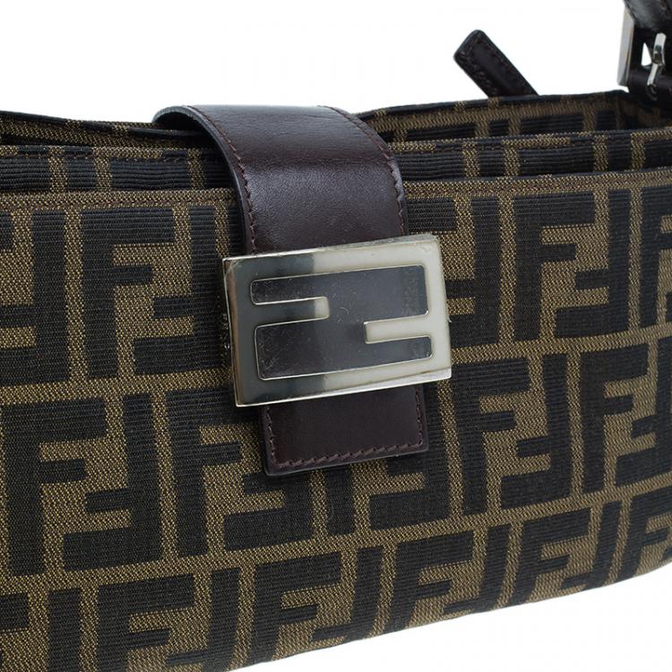 Pre Owned Fendi Brown Tobacco Zucca Long Baguette Shoulder Bag