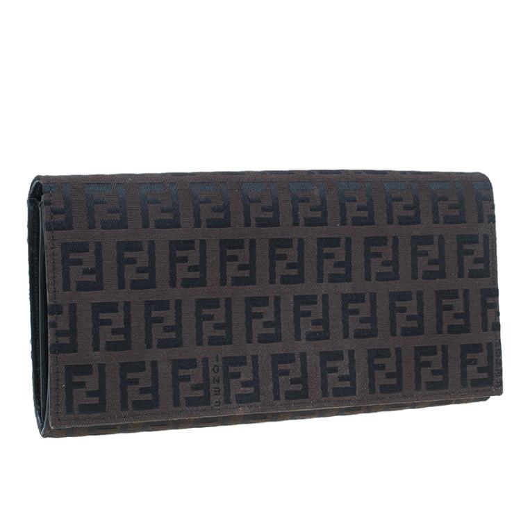 Pre Owned Fendi Brown and Black Zucchino Continental Wallet