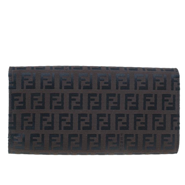 Pre Owned Fendi Brown and Black Zucchino Continental Wallet