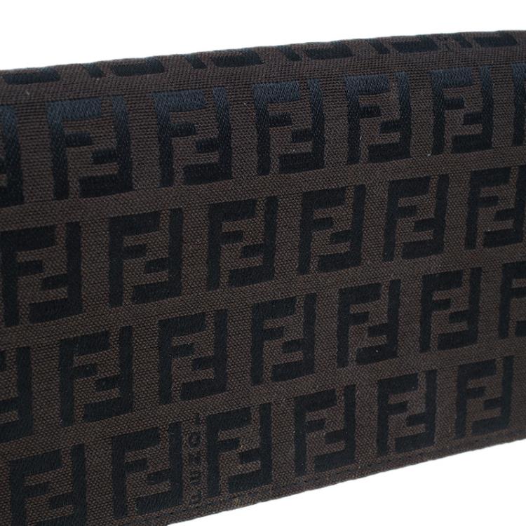 Pre Owned Fendi Brown and Black Zucchino Continental Wallet