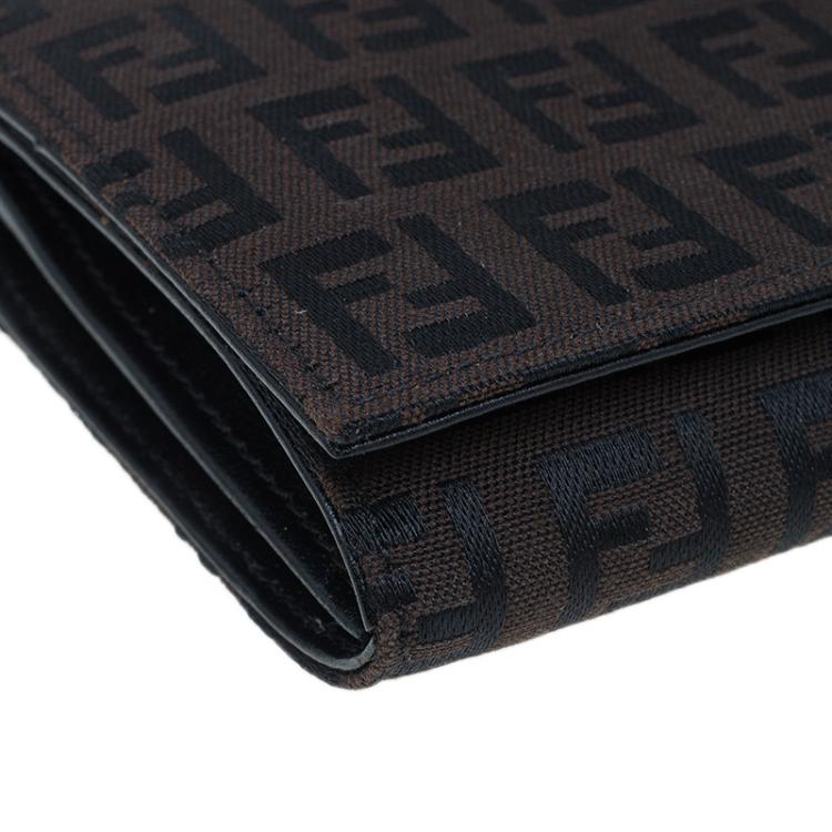 Pre Owned Fendi Brown and Black Zucchino Continental Wallet