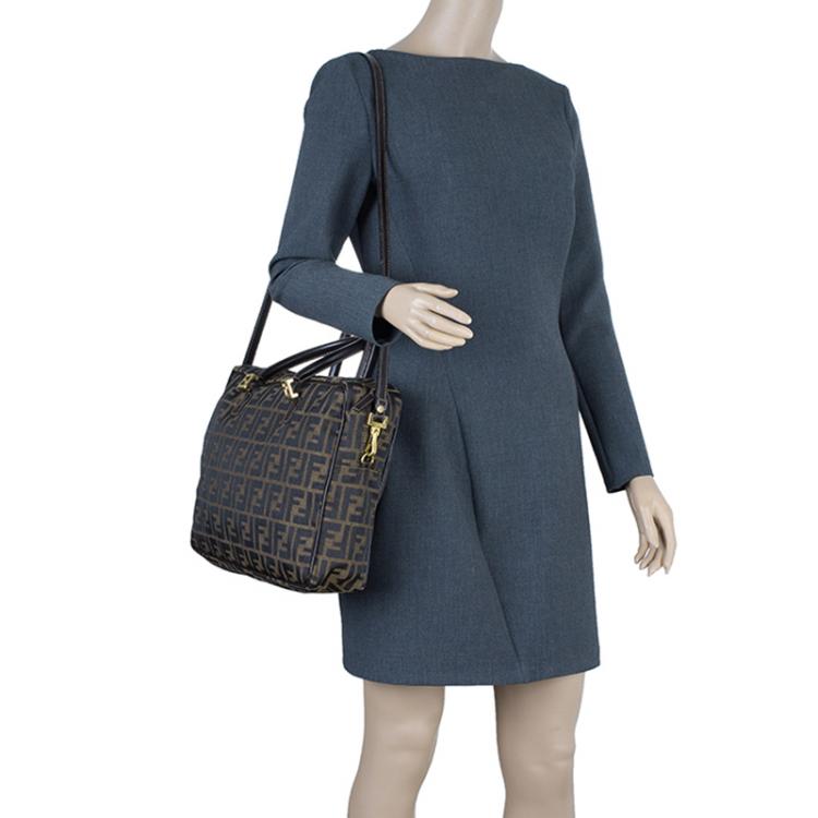 Pre Owned Fendi Tobacco Zucca Briefcase Shoulder Bag