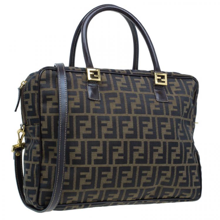 Pre Owned Fendi Tobacco Zucca Briefcase Shoulder Bag