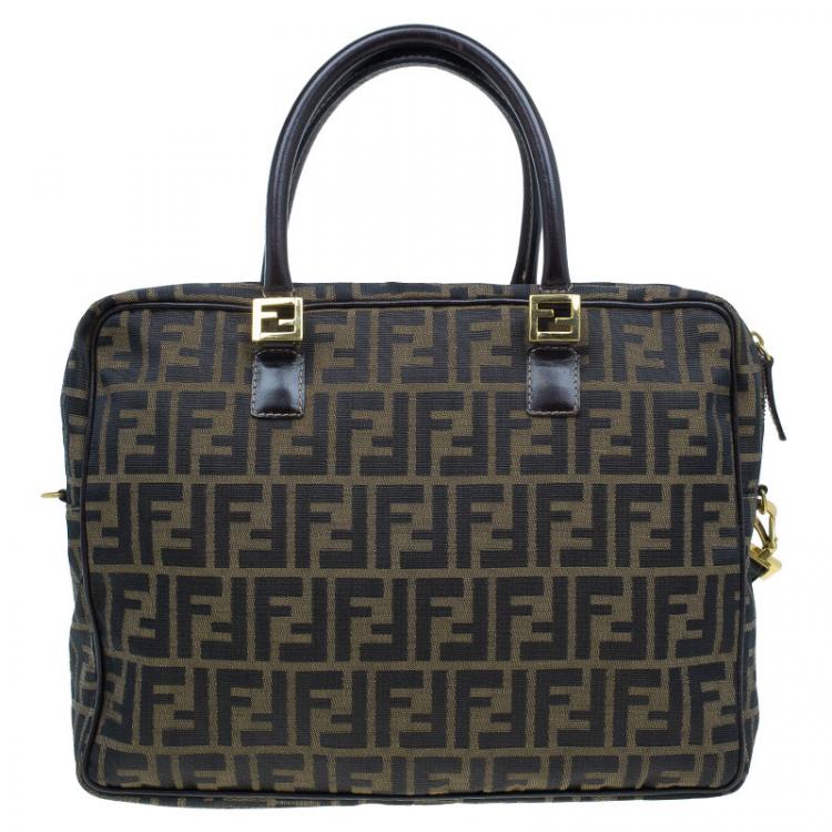 Pre Owned Fendi Tobacco Zucca Briefcase Shoulder Bag