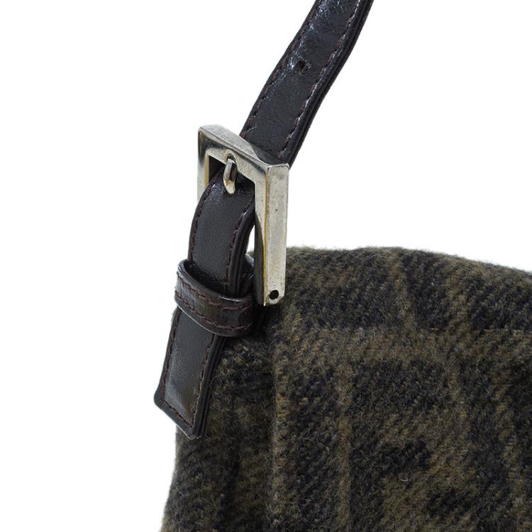 Pre Owned Fendi Wool Zucca Baguette Shoulder Bag