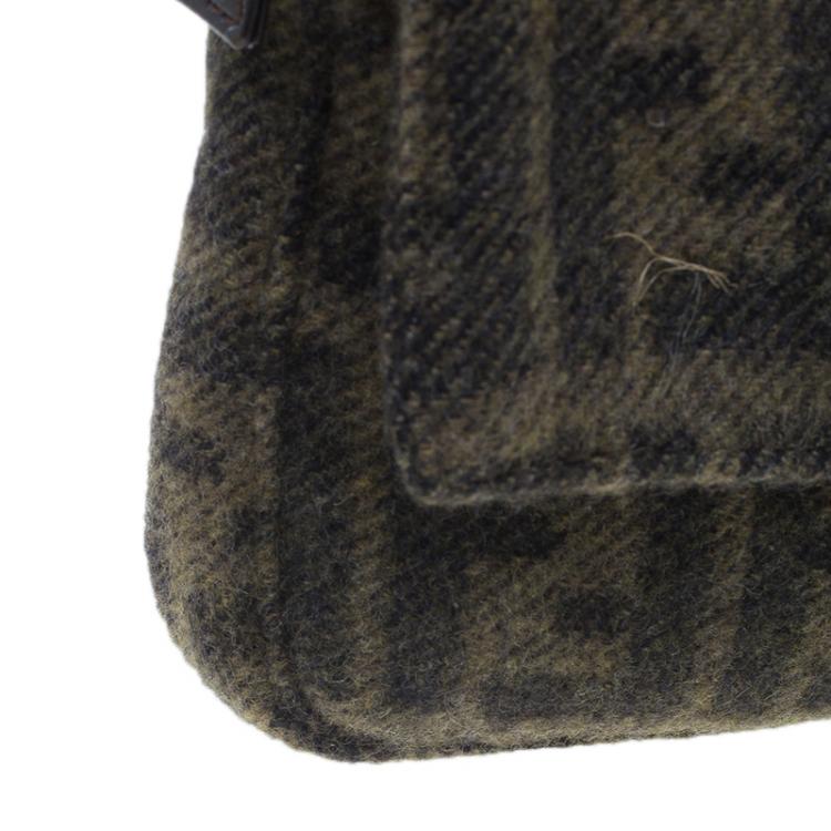 Pre Owned Fendi Wool Zucca Baguette Shoulder Bag